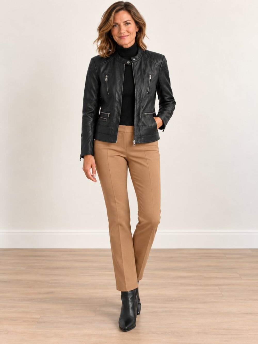Kenneth Cole New York, Black Quilted Faux Leather Moto Jacket — Medium